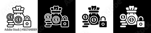 Financial Protection Icon Set In Black And White Filled Style Collection