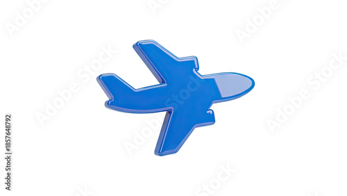 3D Blue airplane icon on transparent background