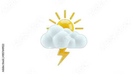 3D Weather Icon: Sun, Clouds, and Lightning