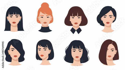 Collection of Diverse Female Faces with Different Hairstyles.