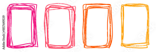 Set of hand drawn colorful rectangles made with marker. Vertical rectangular frames for marking notes and highlighting text. Contour shapes for reminders and annotations. Marker drawn isolated.