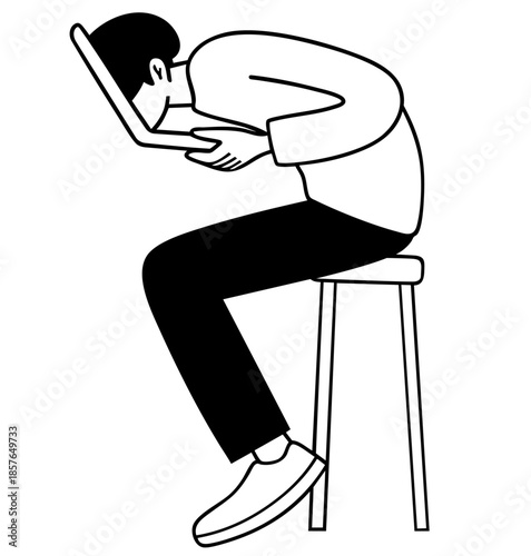 Work Burnout. Exhausted Person Sitting With Laptop, Office Stress, Overwork and Mental Fatigue.