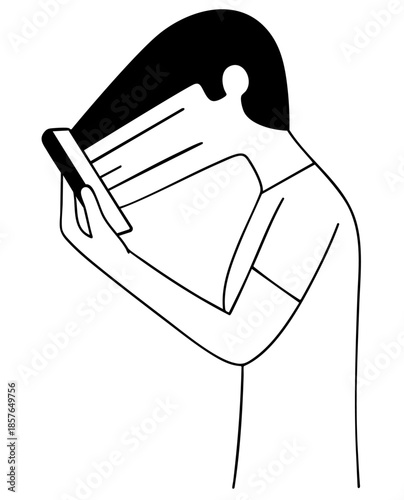 Teen Social Media Addiction. Young Person Face Being Absorbed Into Smartphone Screen, Digital Dependency and Psychological Harm