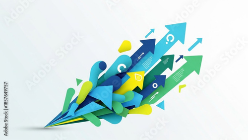 Abstract colorful arrows and shapes exploding upwards representing growth and progress ideal for business concepts and dynamic design