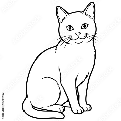 Domestic Shorthair Cat Sitting Vector Line Art Coloring Page