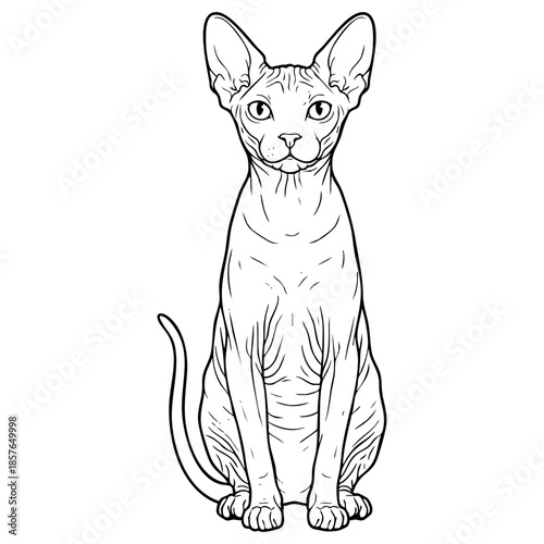 Sphynx Cat Sitting Vector Line Art Illustration for Coloring