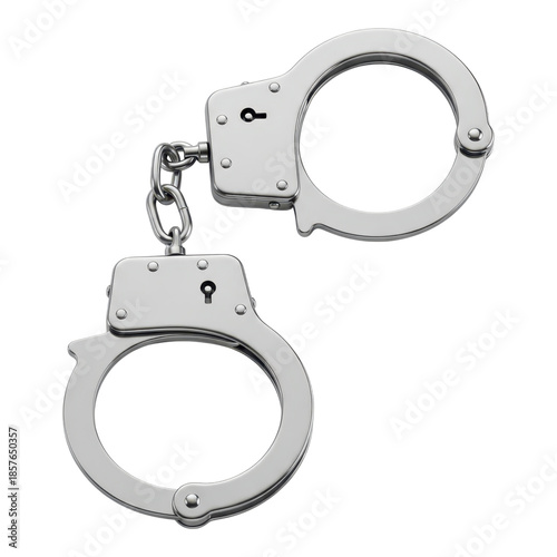 Silver metal handcuffs isolated on transparent background for law enforcement