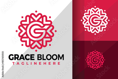 Letter G Flower Heart Bloom Logo Design Element Stock Vector Illustration Template