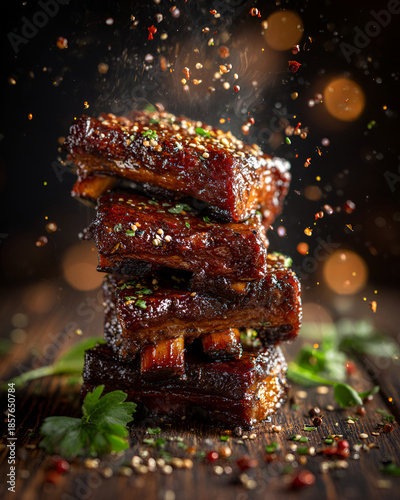Stacked bbq ribs with seasoning