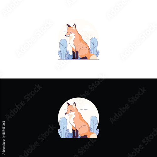Cunning fox sitting in desert landscape with blue plants