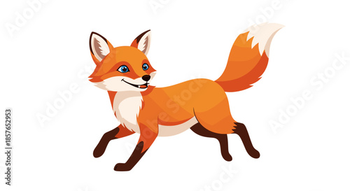 Cute cartoon fox running with a bushy tail and alert ears.