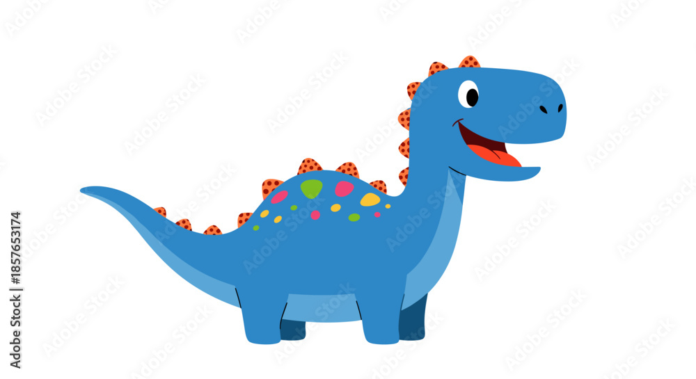 Obraz premium Cute Blue Dinosaur Cartoon Character with Colorful Spikes.