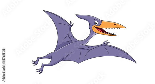 Cartoon Pterodactyl Flying with Open Mouth and Wings Spread.