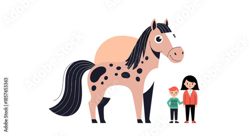Cute cartoon horse with children illustration.