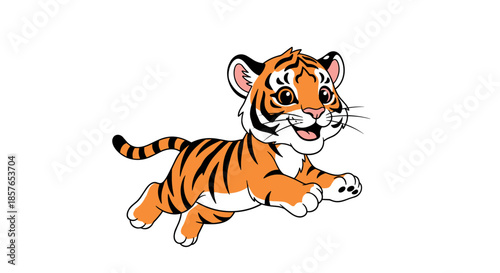 Cute cartoon tiger cub running happily.