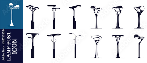 Modern lamp post icon set contemporary street lights urban lighting fixtures minimalist designs