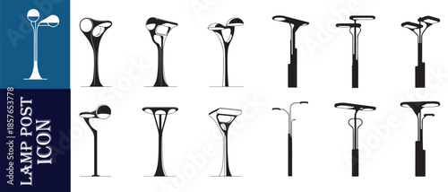 Modern lamp post icon set contemporary street lights urban lighting fixtures minimalist designs