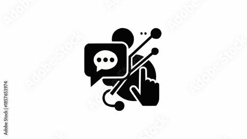 Digital communication icon with speech bubble and network connections.