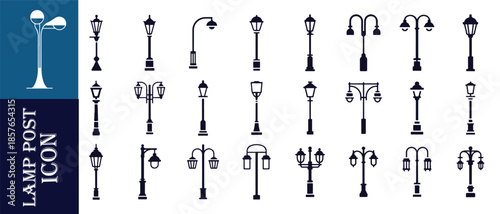 Set of black street light icons isolated on white background flat vector illustration for design