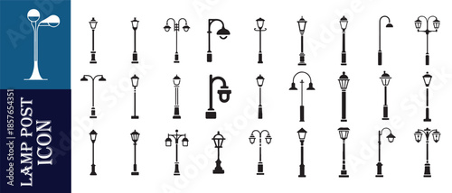 Set of black street light icons isolated on white background flat vector illustration for design