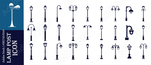 Set of black street light icons isolated on white background flat vector illustration for design