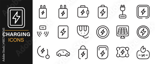 Battery charging and energy line icons