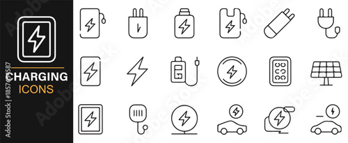 Charging and power line icon set
