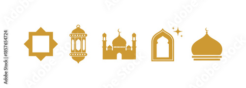 Golden Islamic Icons Set for Ramadhan Celebrations and Cultural Design Projects