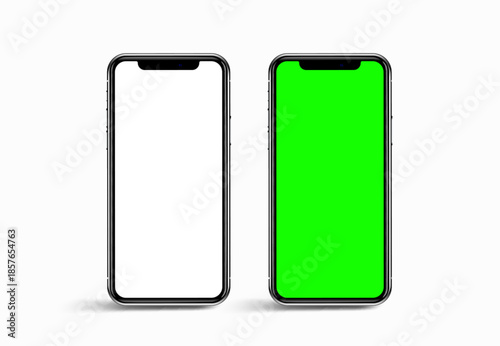 Realistic smartphone mockup with green chroma key background
