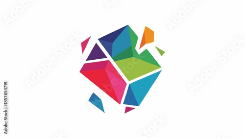 Abstract geometric shape with vibrant colors and sharp edges.