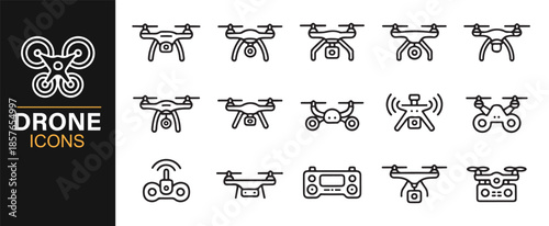 Drone remote control and flight icons
