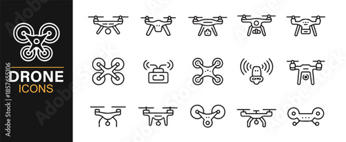 Drone technology and aerial camera icons