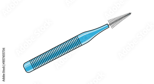 Simple and clean vector illustration of a blue interdental brush used for dental hygiene and oral care on a white background.