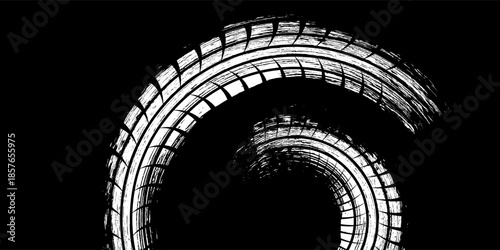 Tire track. Car, bike, motorcycle tyre mark with grunge effect isolated on white background. Wheel footprint on the road. Top view of rubber protector mark. vector