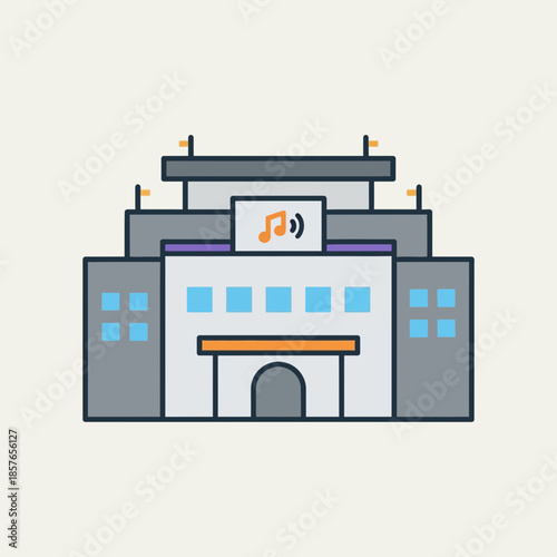 Cartoon illustration of a courthouse building with a scales of justice symbol