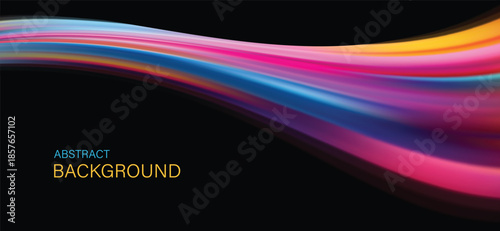 Modern Abstract Background with Vibrant Colorful Fluid Wave Motion; Dynamic Rainbow Flowing Liquid Lines on Black for Creative Tech Banners, Digital Posters, and Trendy Wallpapers