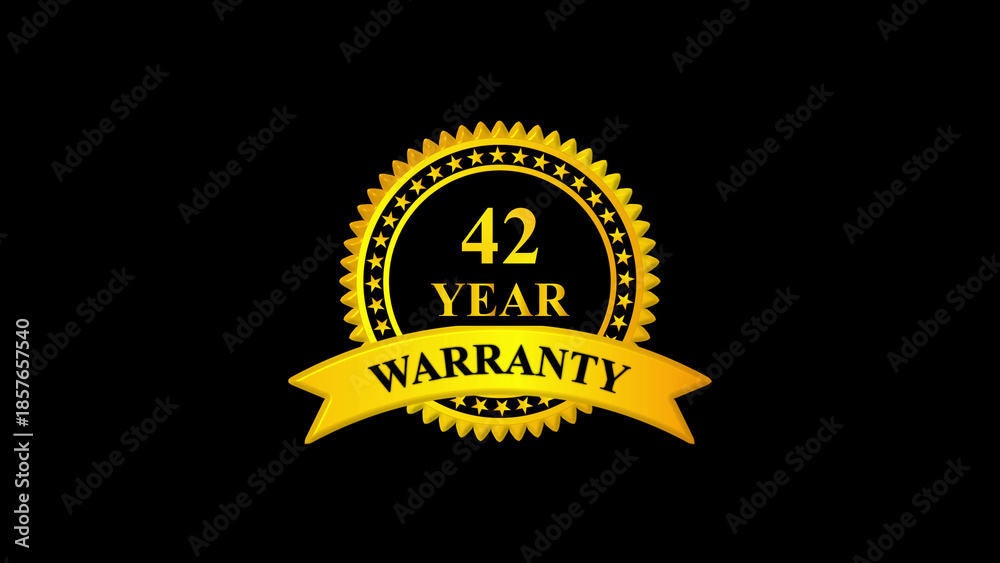 Fototapeta premium Premium 42 Year Warranty Gold Badge Icon on Black Background. Trusted Quality Guarantee Seal for Products, Services, Branding, Certification, and Long Term Assurance