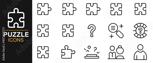 Thinking process and puzzle outline icons