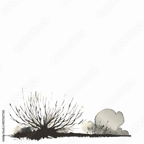 landscape grassland and scrub decorative ornament with white area for insertion