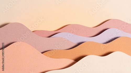 Abstract Pastel Layered Paper Cutout Background with Wavy Shapes