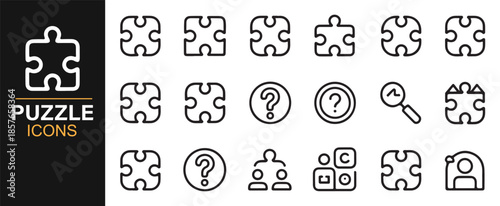 Puzzle and problem solving line icon set