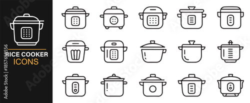 Rice cooker and cookware outline icons