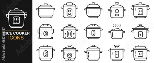 Home kitchen rice cooker line icon set