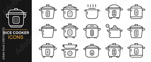 Rice cooker and household cooking line icons