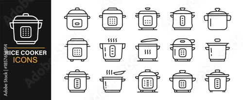 Rice cooker and kitchen appliance line icon set
