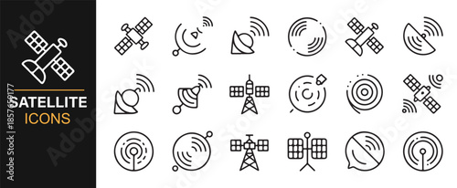 Satellite network and antenna outline icons