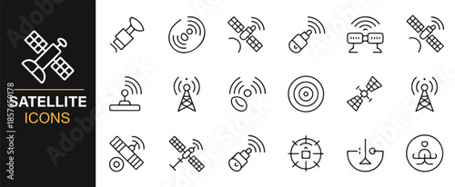 Space communication and satellite signal icons