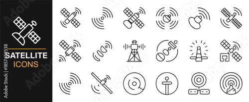 Satellite tracking and connectivity line icons
