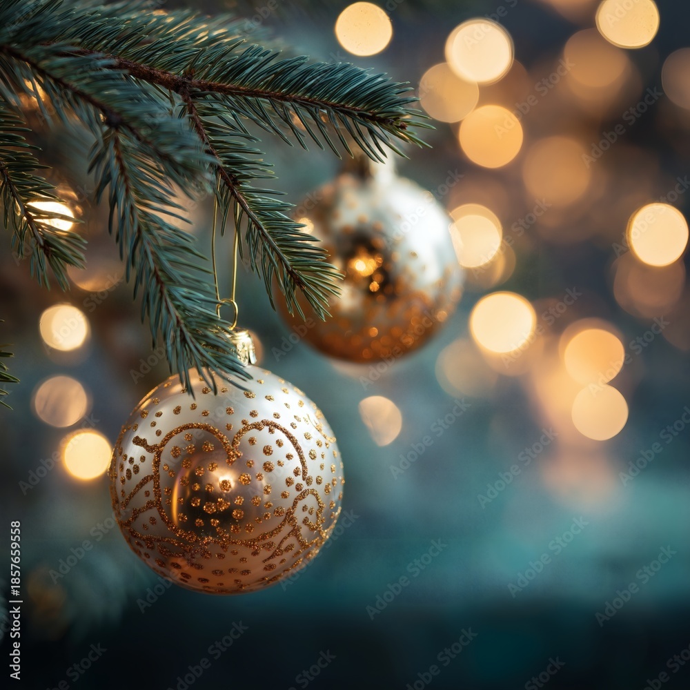 custom made wallpaper toronto digitalSparkling holiday ornaments hanging on a Christmas tree branch.