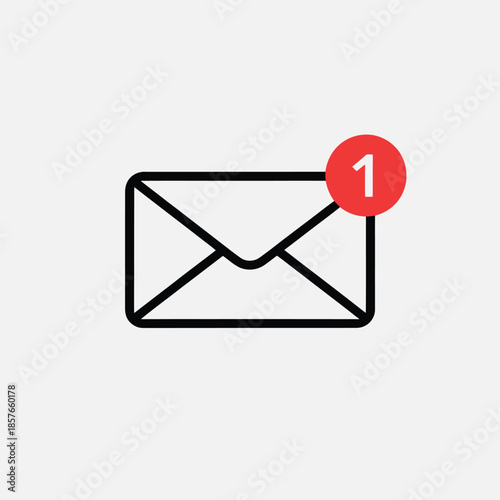 Simple email icon with a red notification badge indicating one new message